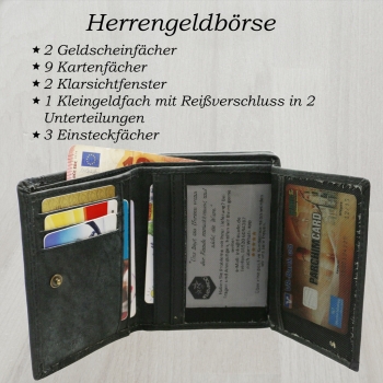 flevado Geldbörse Unisex Damen Herren Echt Leder RFID Schutz Schwarz